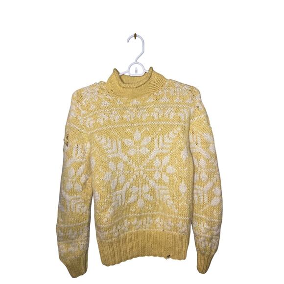 Vintage 80s Girls Junior's 16 Obermeyer Wool Yellow Ski Sweater - Picture 1 of 13